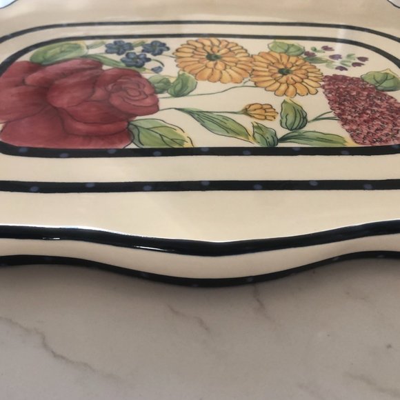 Floral Ceramic Pacific Rim Tray w/Scalloped Rim - Picture 4 of 7